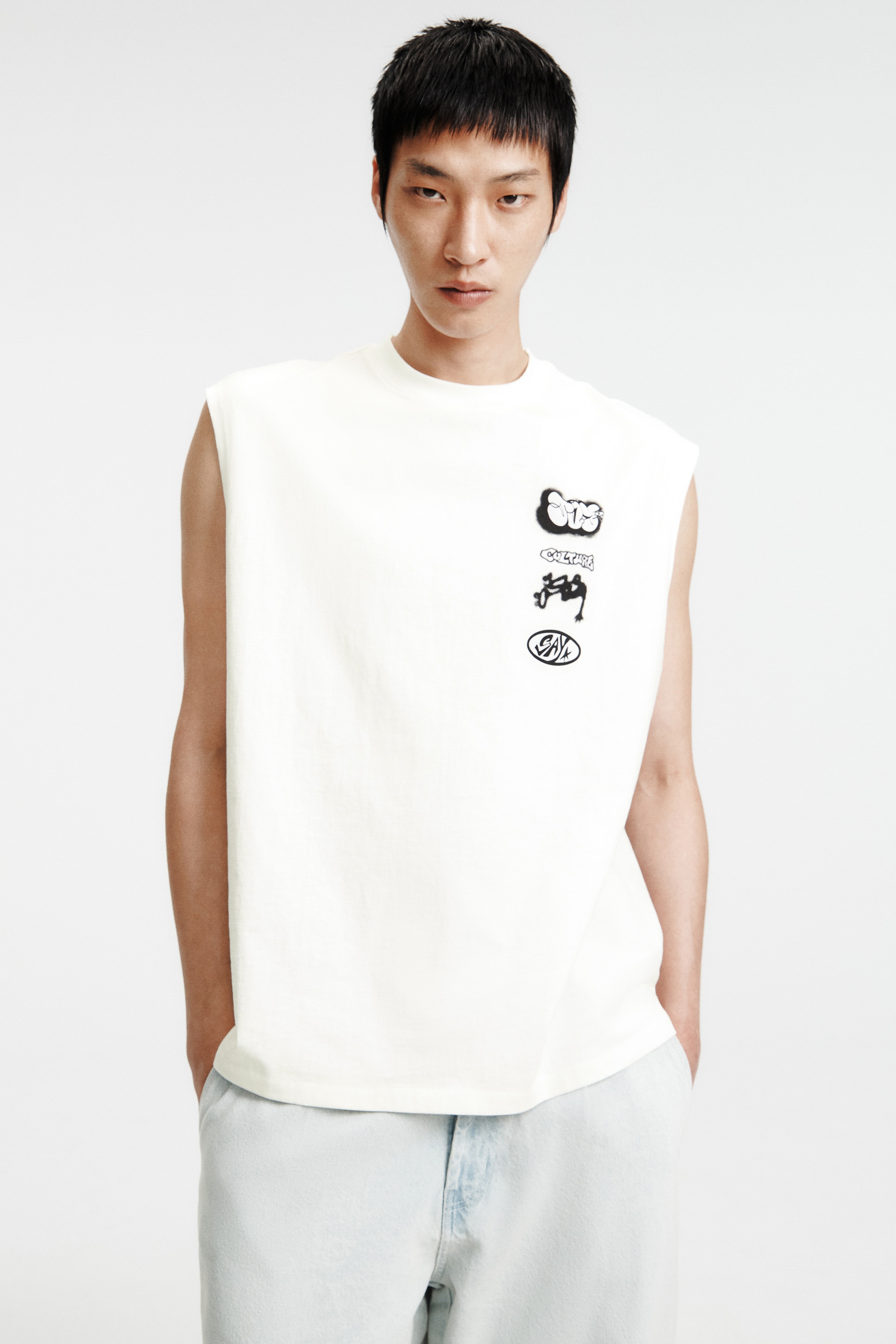 ルーズフィット プリントタンクトップ - クリーム／Culture - Men | H&M JP
