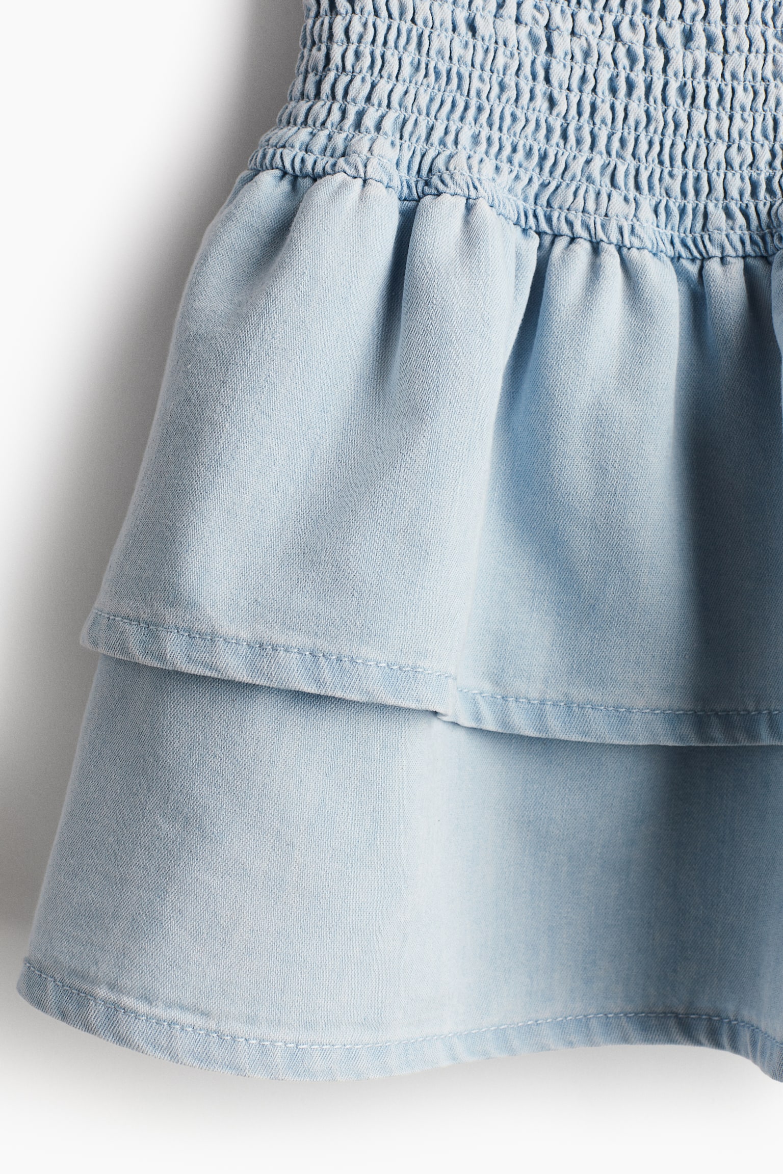 Smock Waist Tiered Skirt - Light denim blue/Cream/Black pattern/Dark blue/White stripe - 4