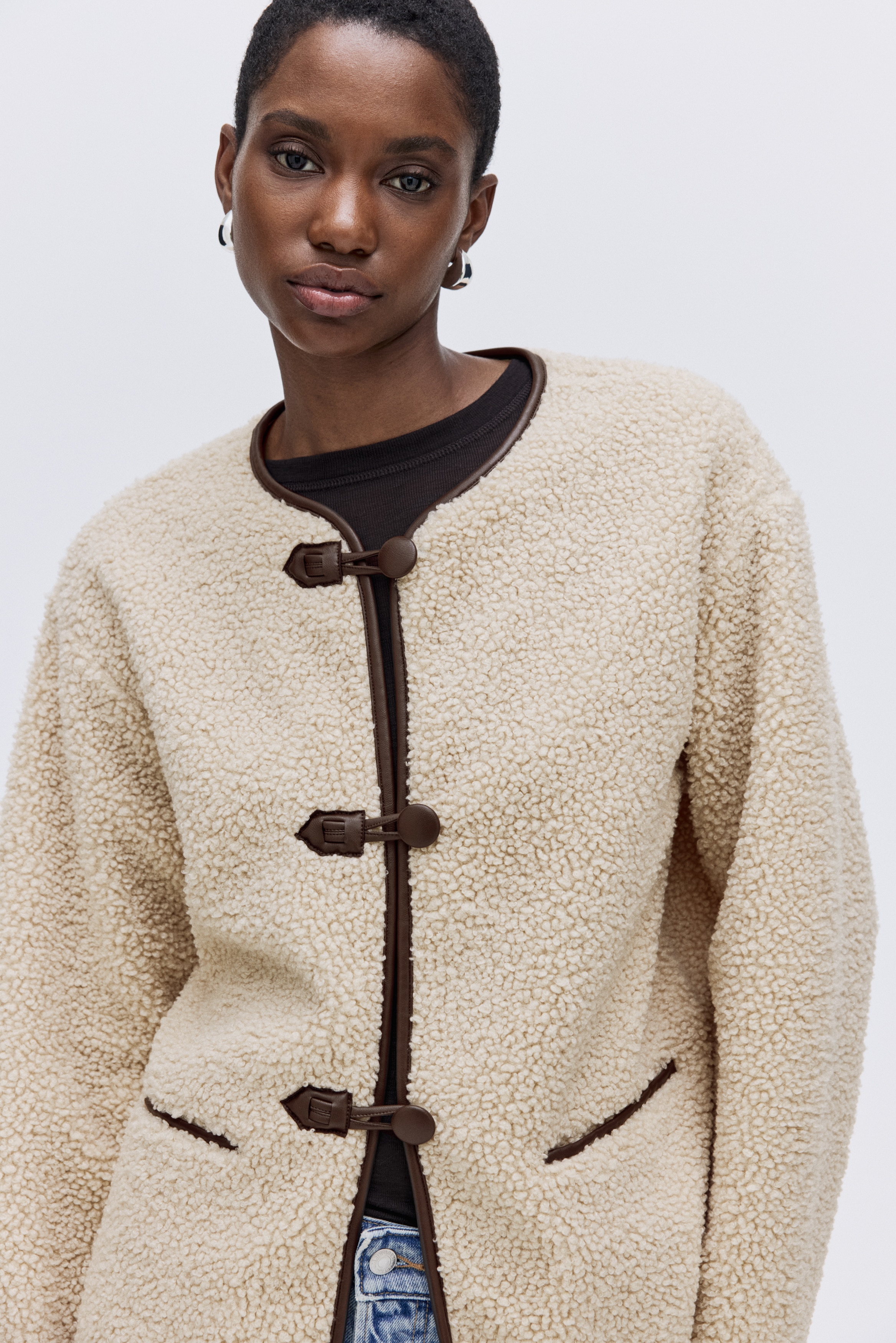 Ladies - Light beige Teddy jacket - Size: XL  - H&M