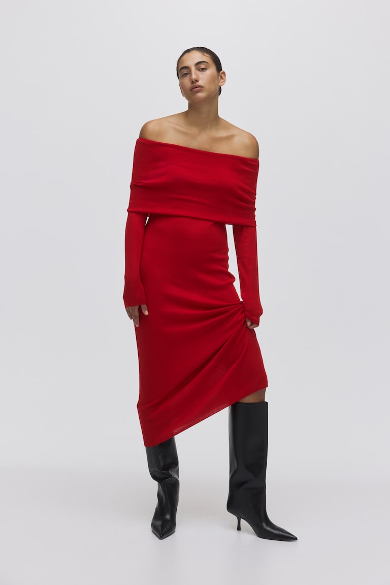 Ladies - Red Off-The-Shoulder Dress - Size: XL - H&M