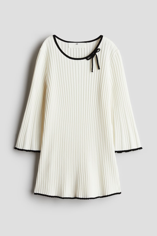 Rib-knit dress - White/Black/Light pink - 1
