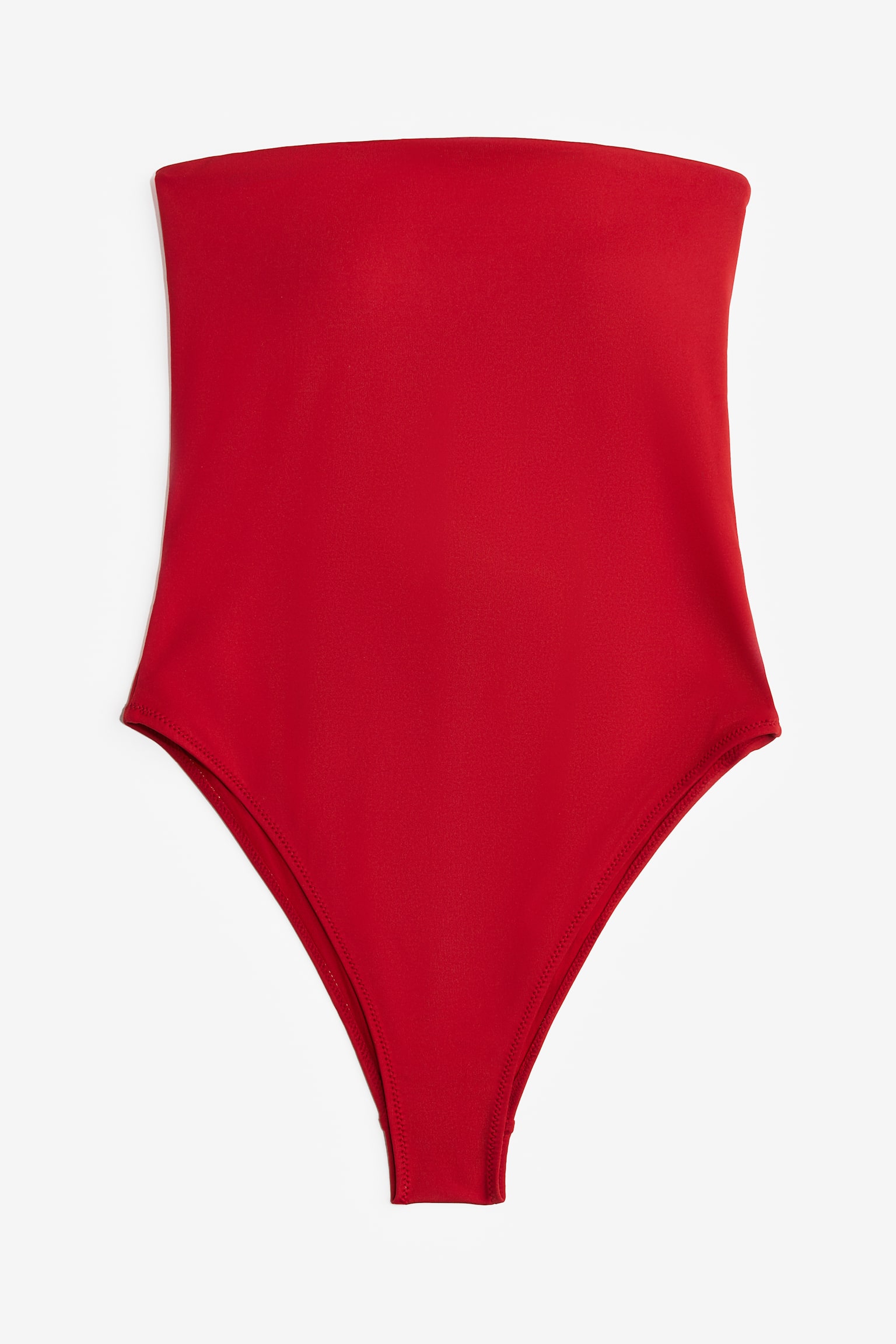 Padded Cup High Leg Bandeau Swimsuit - Red - 2