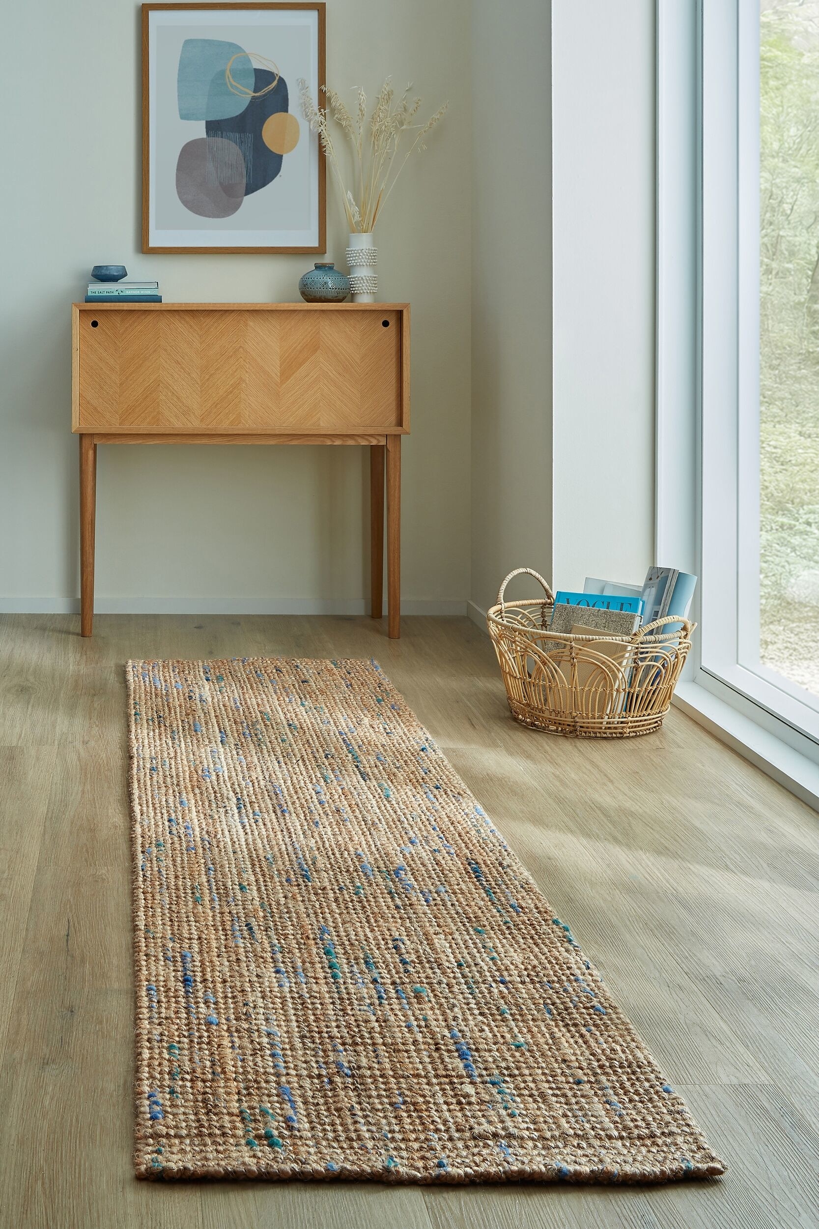 Jute Boucle Runner Rug - Natural/blue