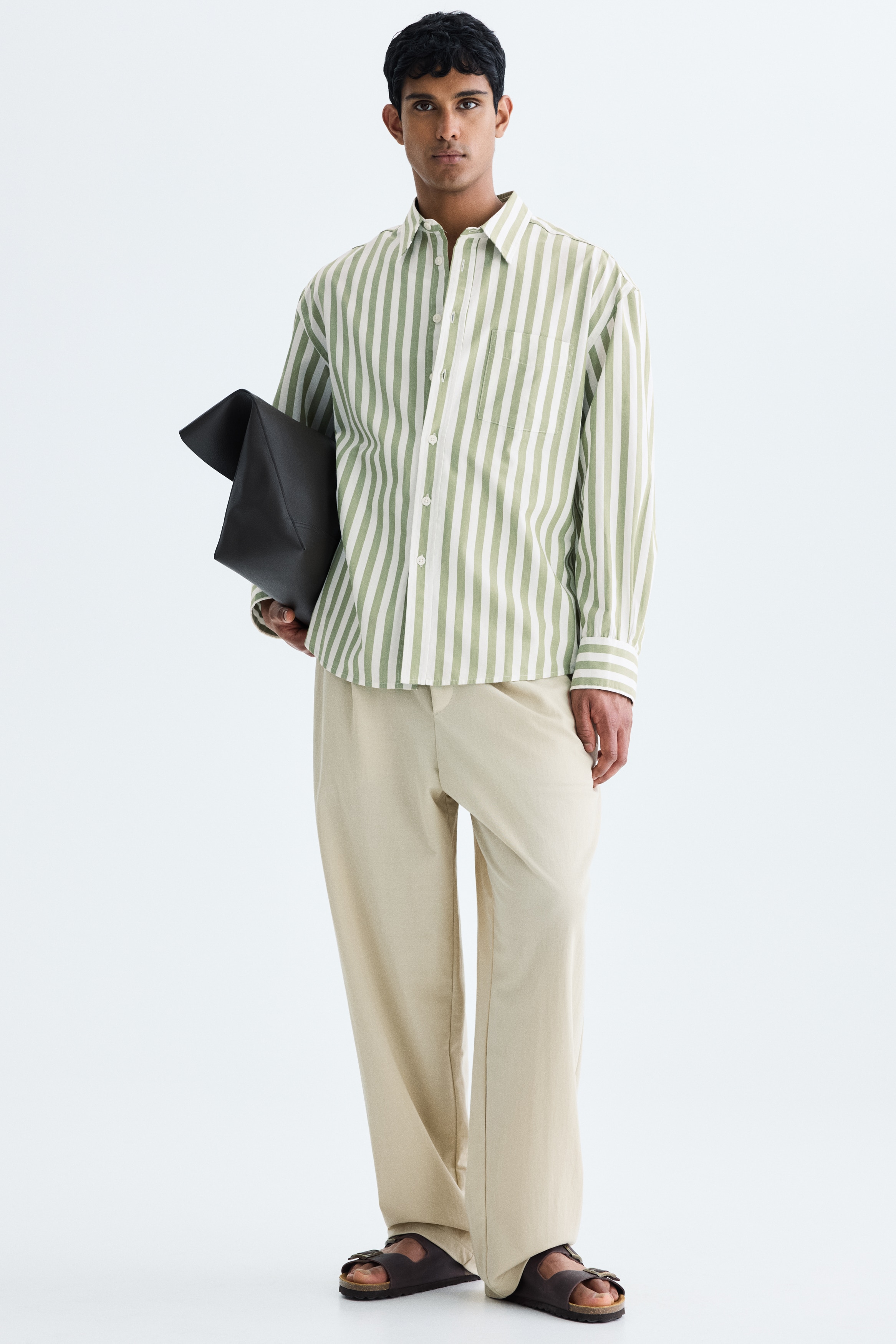 Men's Dusty green/striped Relaxed-Fit Poplin Shirt | H&M US