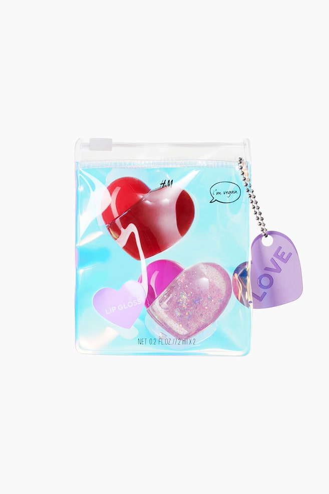 2-pack hjärtformad läppglans - Transparent/Röd/Transparent/Rosa - 1