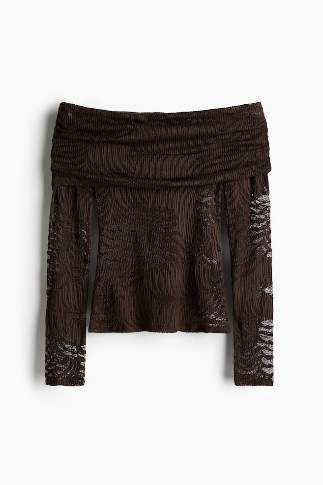 Off-the-shoulder lace top - Dark brown - 1