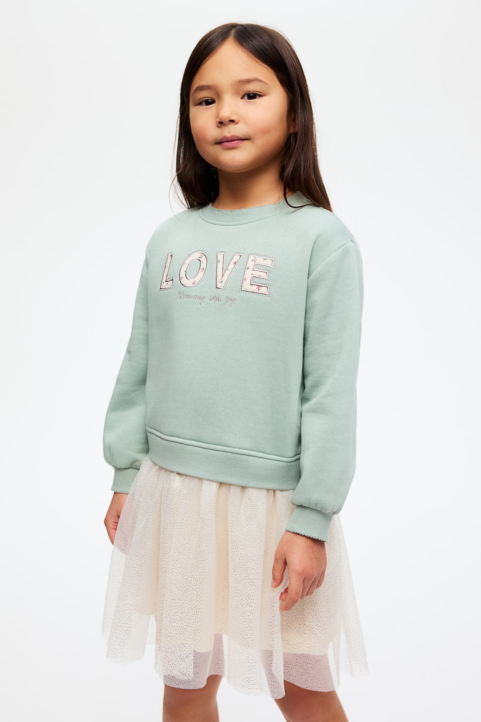 Tulle-skirt sweatshirt dress - Light green/Love/Cream/Bow/Light beige/Ballerinas/Dark grey/New York/Light pink/Horse/Light grey marl/Rainbow - 1