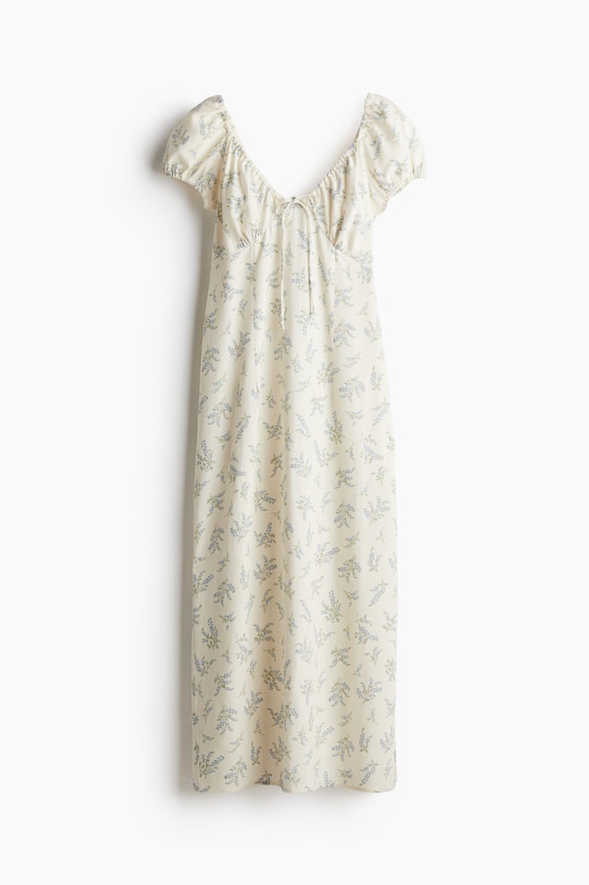 Maxikleid mit Bindebändern - Cremefarben/Geblümt/Cremefarben/Geblümt/Blau/Geblümt/Schwarz/Geblümt/Weiß/Geblümt - 1