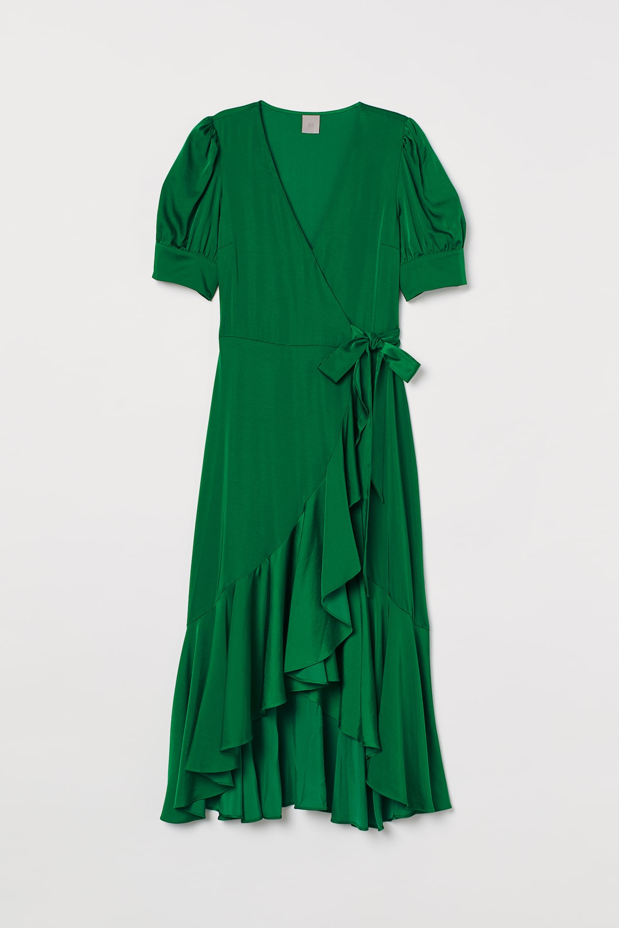 Satin wrap dress - V-neck - Short sleeve - Green - Ladies | H&M GB