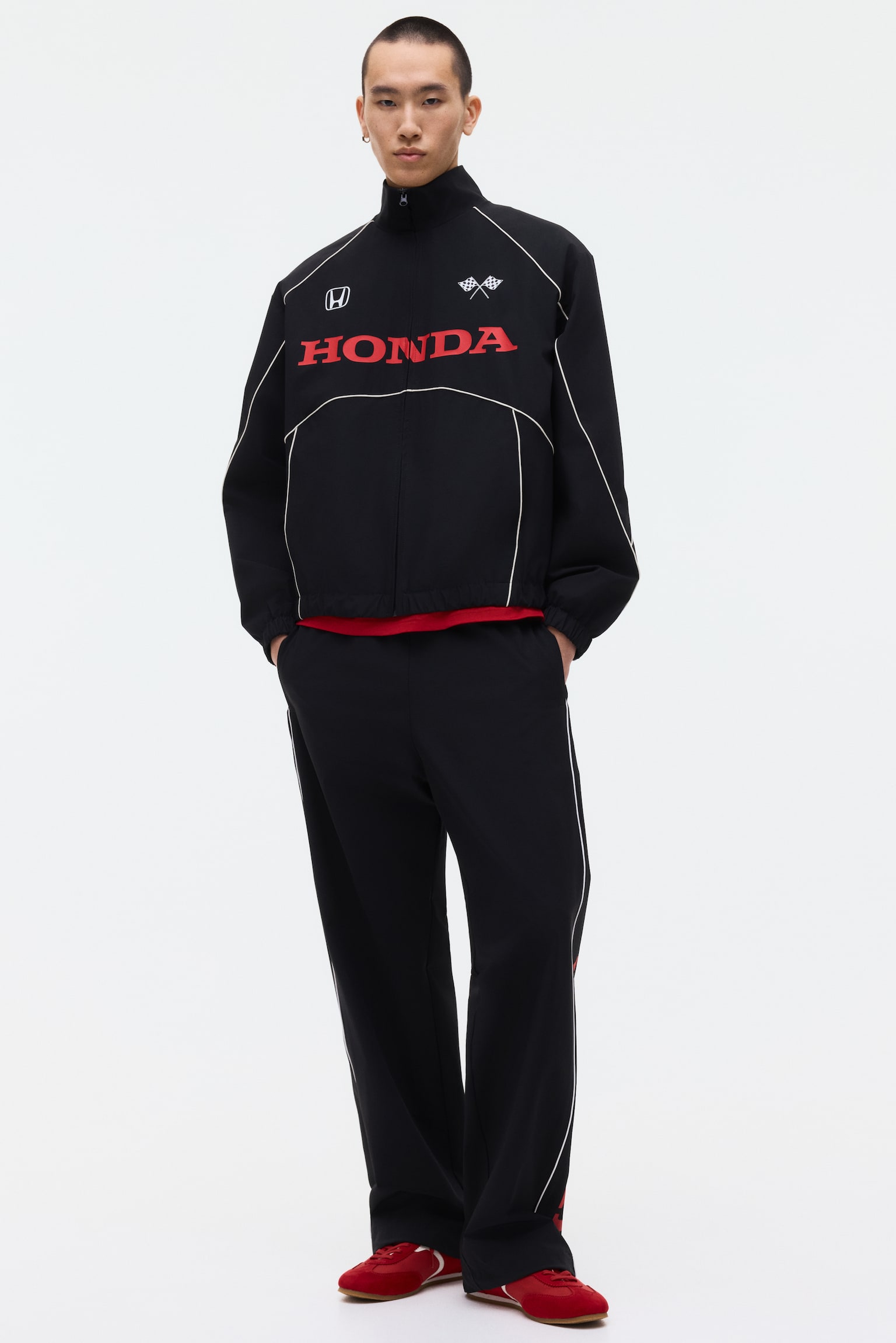 Loose Fit Printed nylon track jacket - Black/Honda - 3