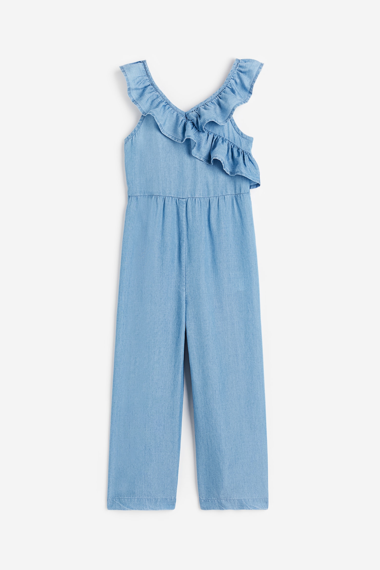 Flounce Trim Lyocell Jumpsuit - Blue - 1