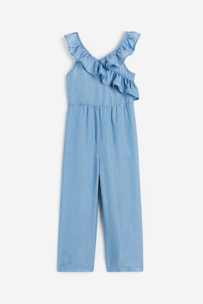 Flounce-trimmed lyocell jumpsuit - Blue - 1