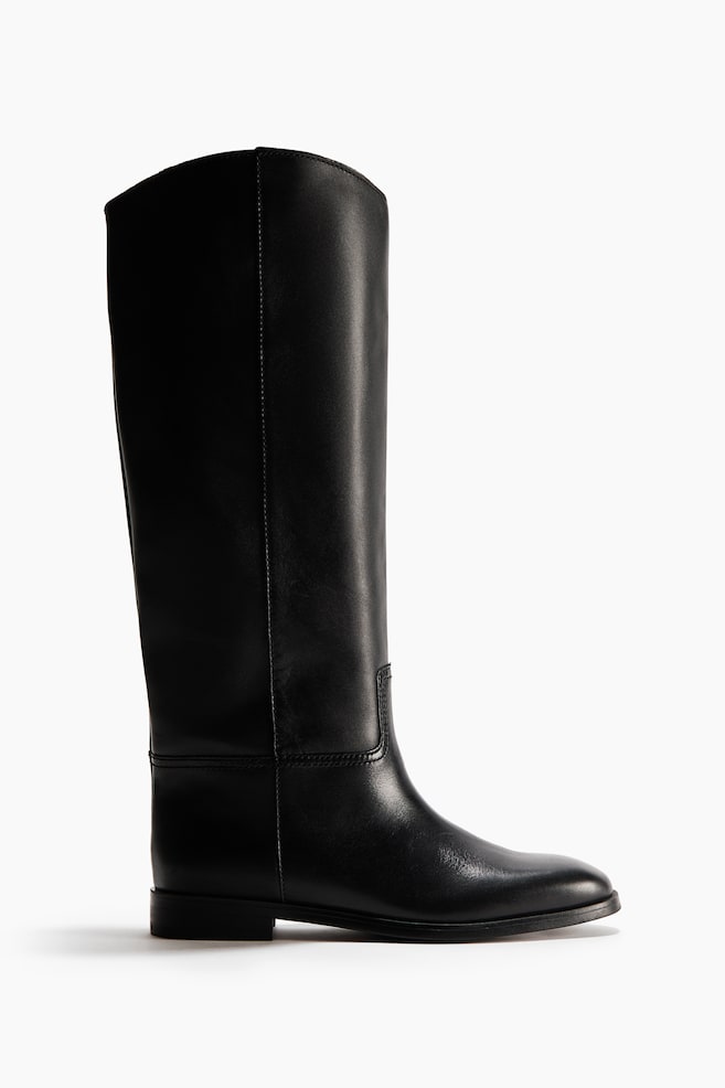 Leather Boots - Black/Dusty beige - 1