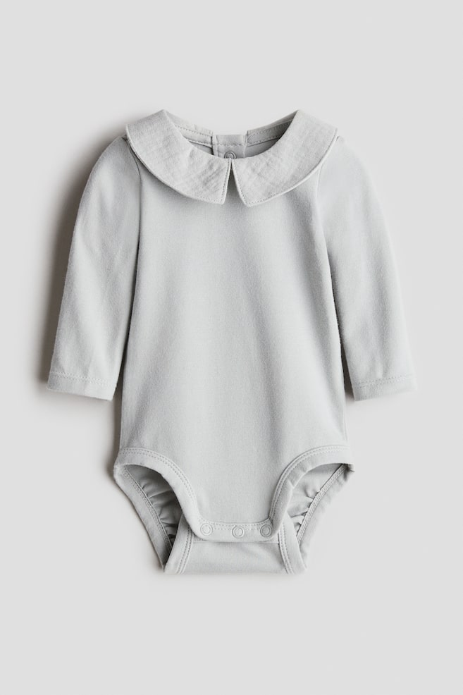 Muslin-collared cotton bodysuit - Light grey - 1
