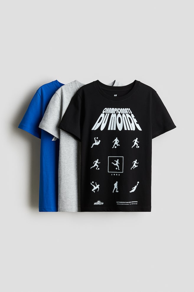 Pack de 3 camisetas de algodón - Azul/Championnats du monde/Negro/Controladores de juego - 1