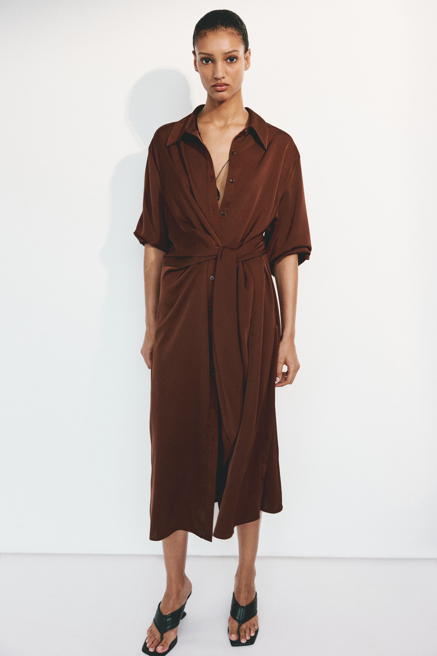 Tie-detail shirt dress - Rust brown - 5