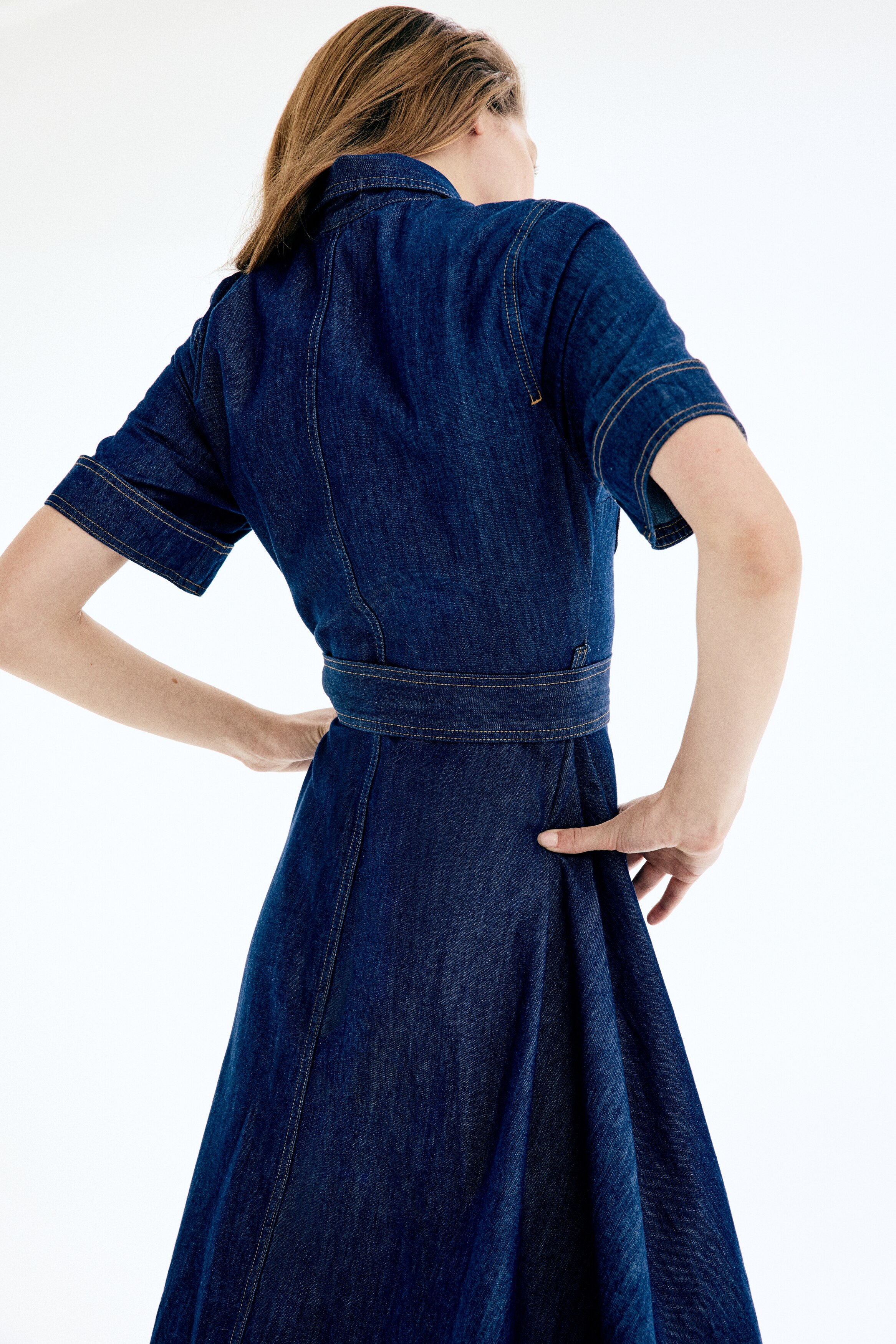 white christmas dresses H&M Oversized Denim Shirtdress Dark Blue Size Extra Small Mini Dress N –  Celebrity Owned main image 1