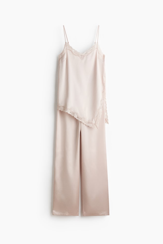 Satin Pajamas - Light beige/Dark brown/polka dot - 1