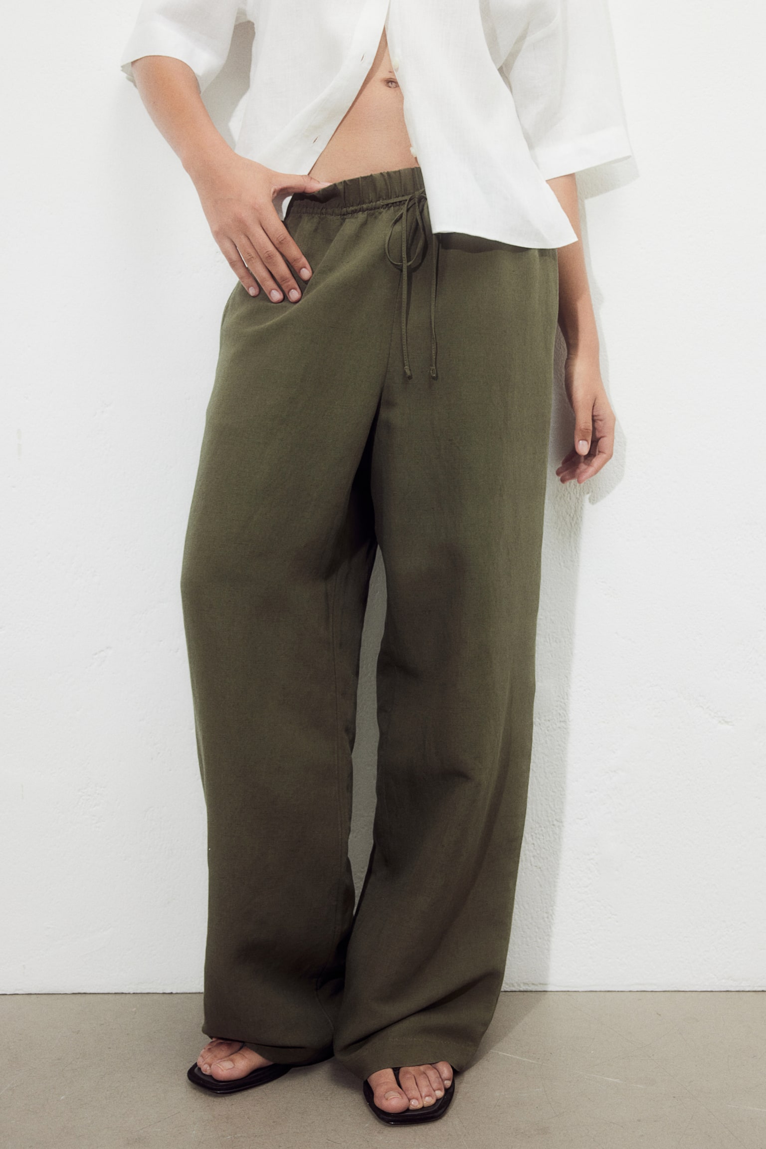 Linen Blend Pull On Pants - Dark khaki green/Black/Light beige/White/Beige/White/Blue stripe/Blue/Light khaki green/Brick red/Rust red/Light beige/Pinstripe/White/Black pattern - 4