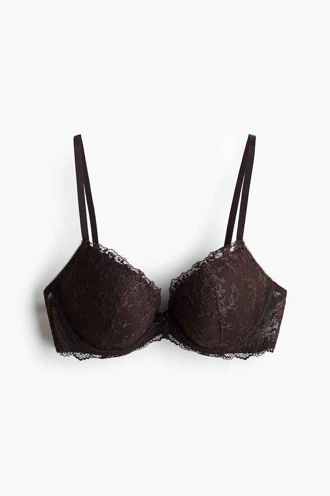 Embroidered push-up bra - Dark brown/White/Powder pink - 1