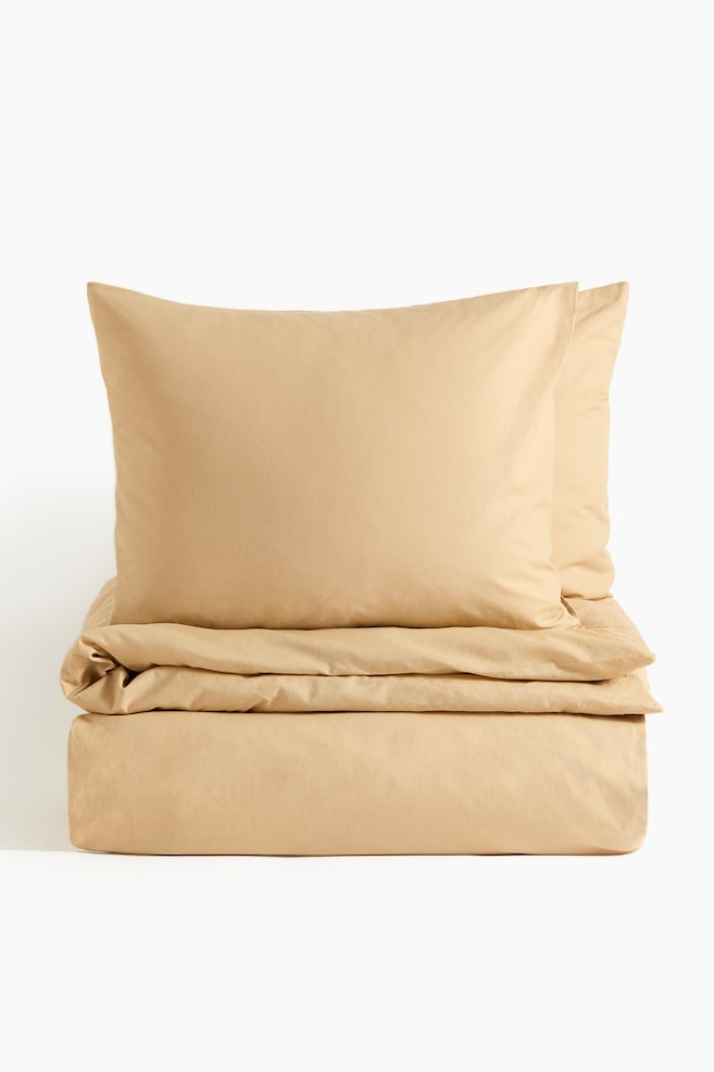 Cotton double/king duvet cover set - Dusty yellow/Dark green/Khaki green/Burgundy/Dusty blue/Mole/Dusty pink/Terracotta/Light pink/Sage green/Light grey/Light khaki green/White/Grey/Grey/Greige/Light beige/Dark beige/Grey - 1