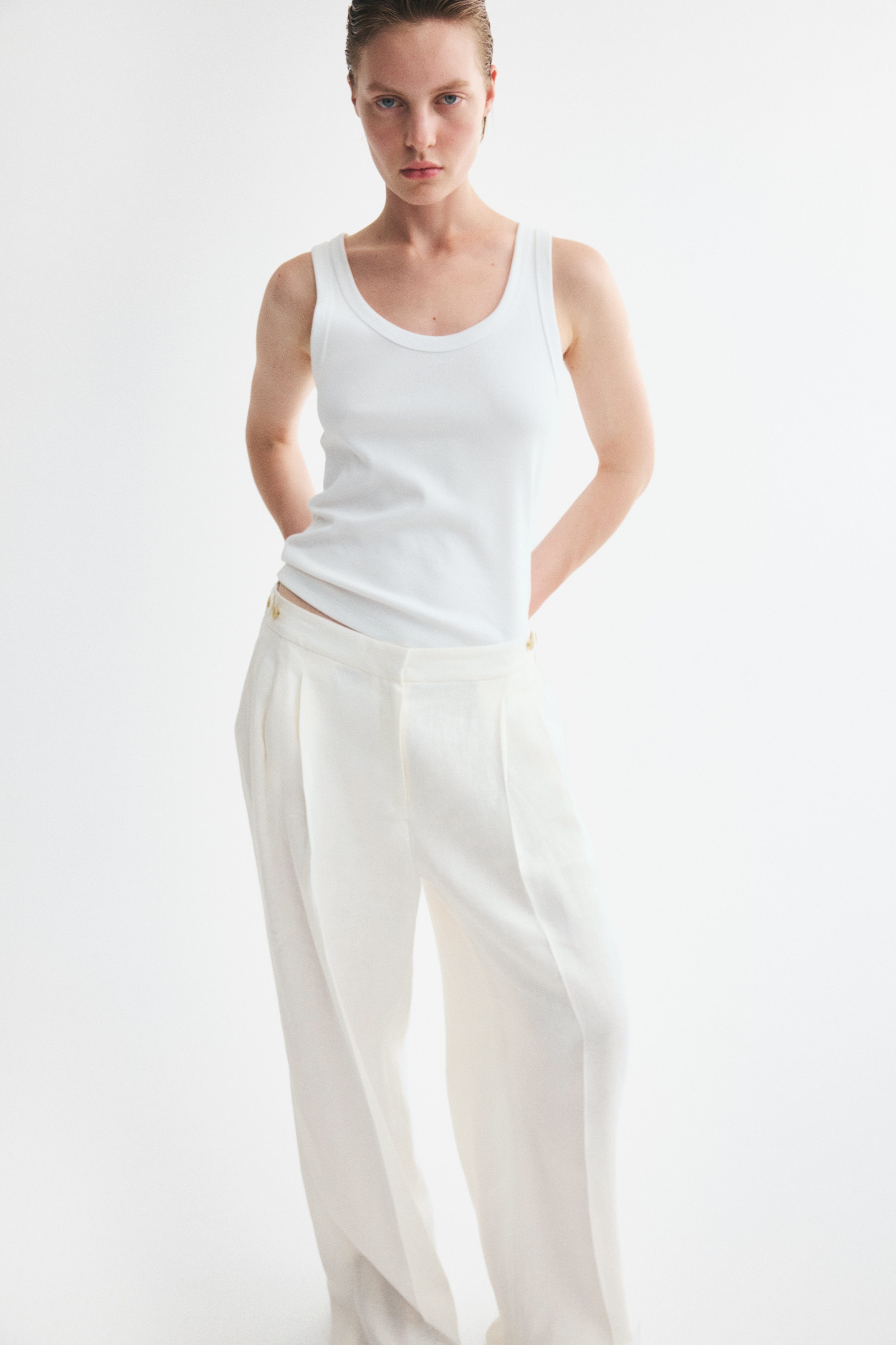 Elegante Leinenhose - Cremefarben/Dunkelbraun