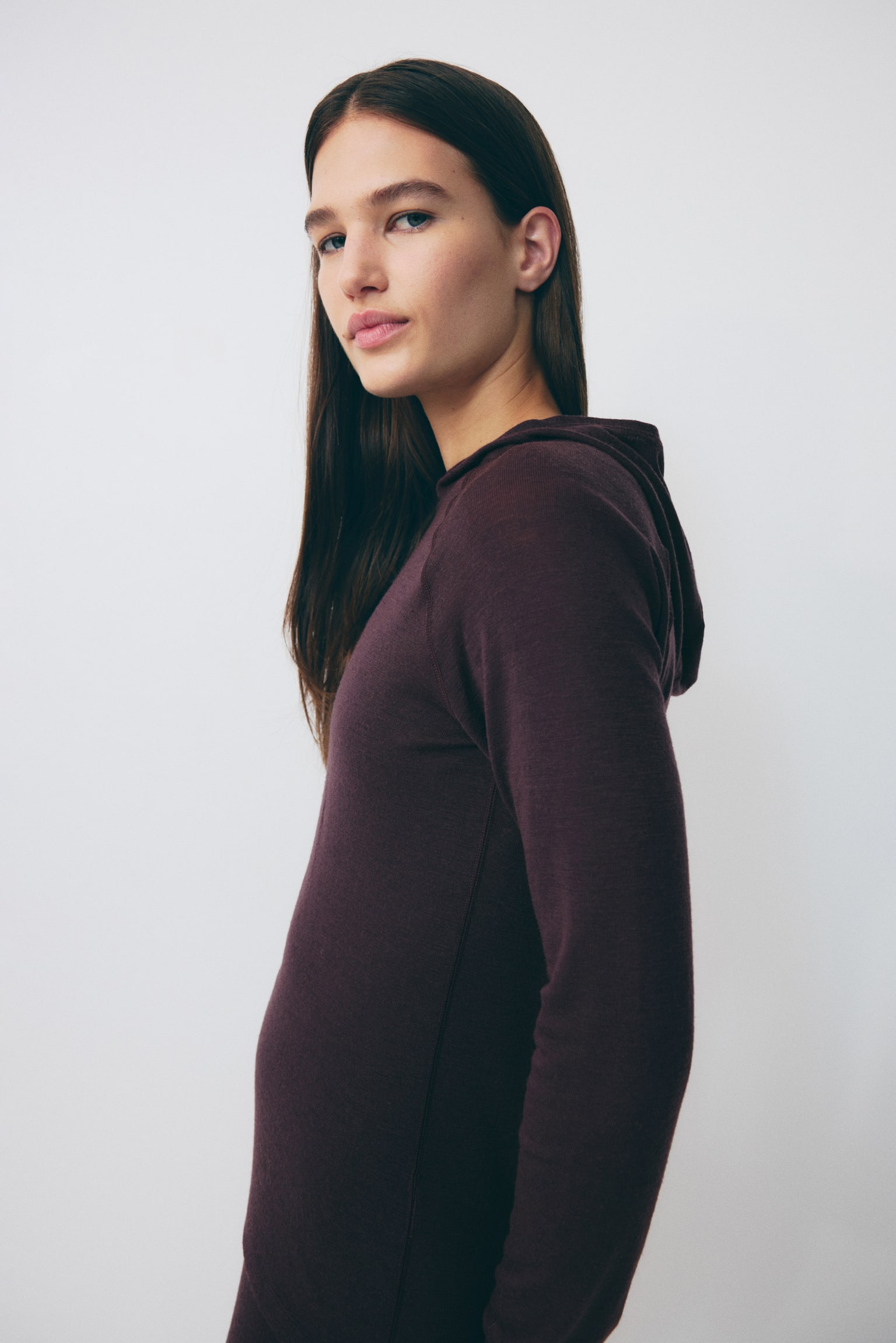 Wool hooded sports top - Aubergine purple/Light beige - 5