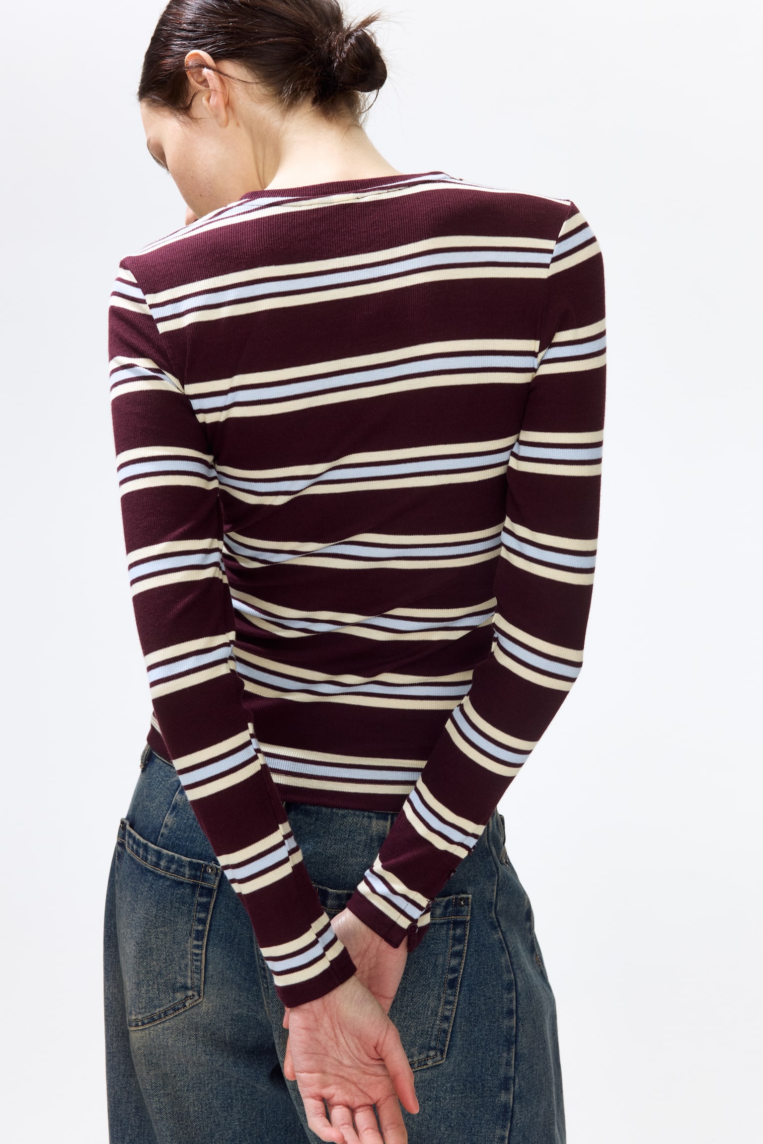 Ribbed top - Burgundy/Striped/White/Dark brown striped/Pink/Striped - 7