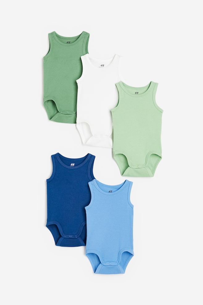 5-pack cotton bodysuits - Green/Blue/Dark blue/Light blue/Old rose/Light turquoise/Light beige/Light grey marl