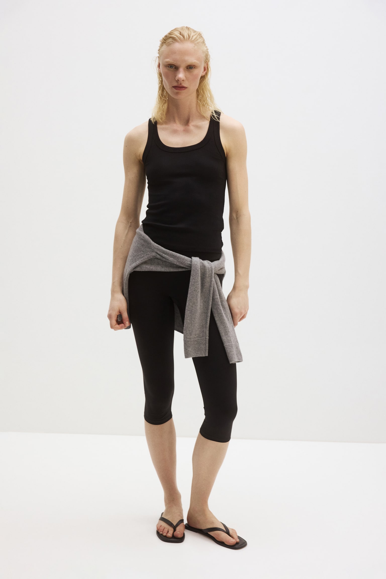 Cooling Slim Fit Ribbed vest top - Black/White/Dark brown - 1