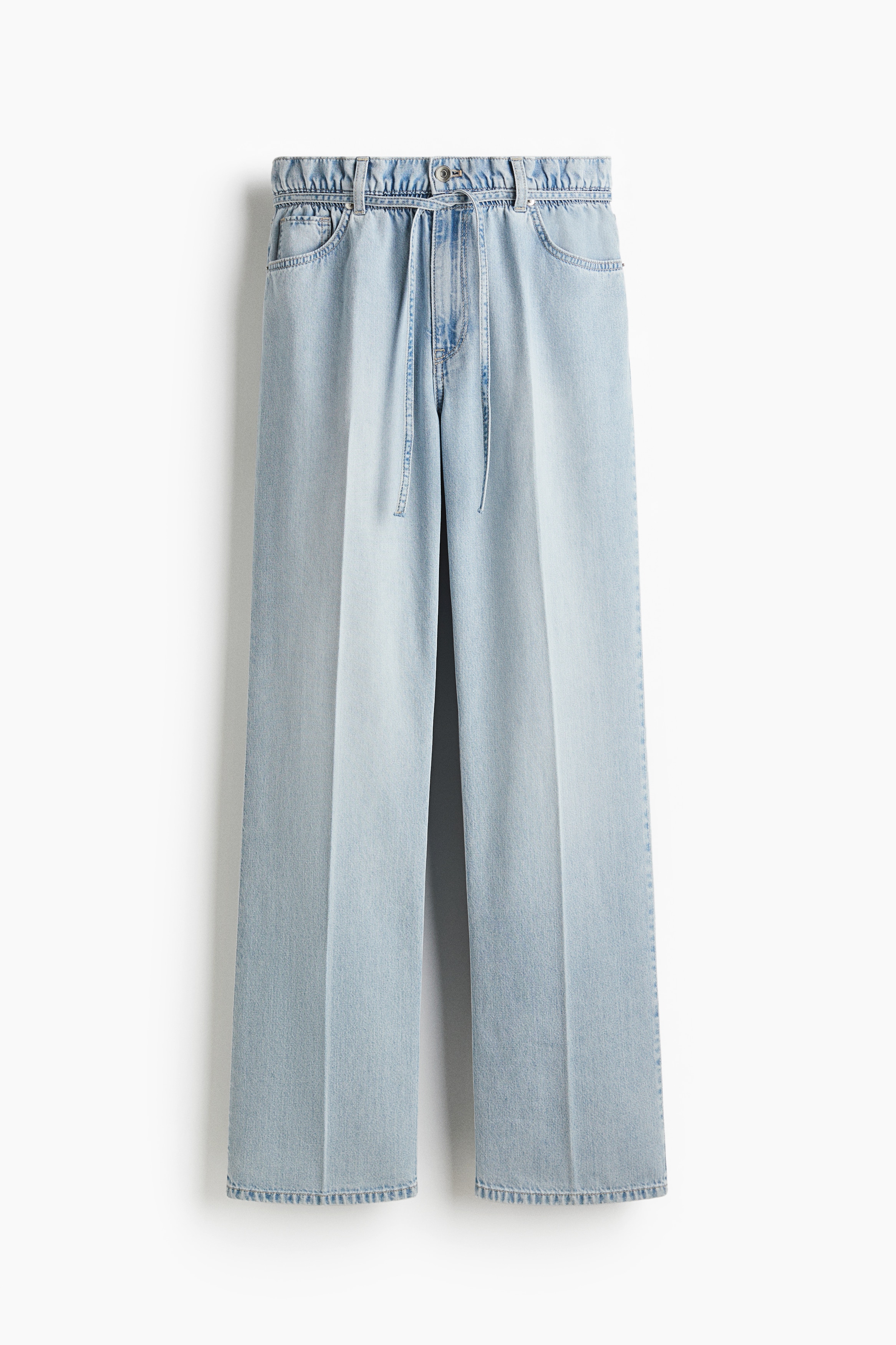 Belted Paper Bag Jeans - Pale denim blue