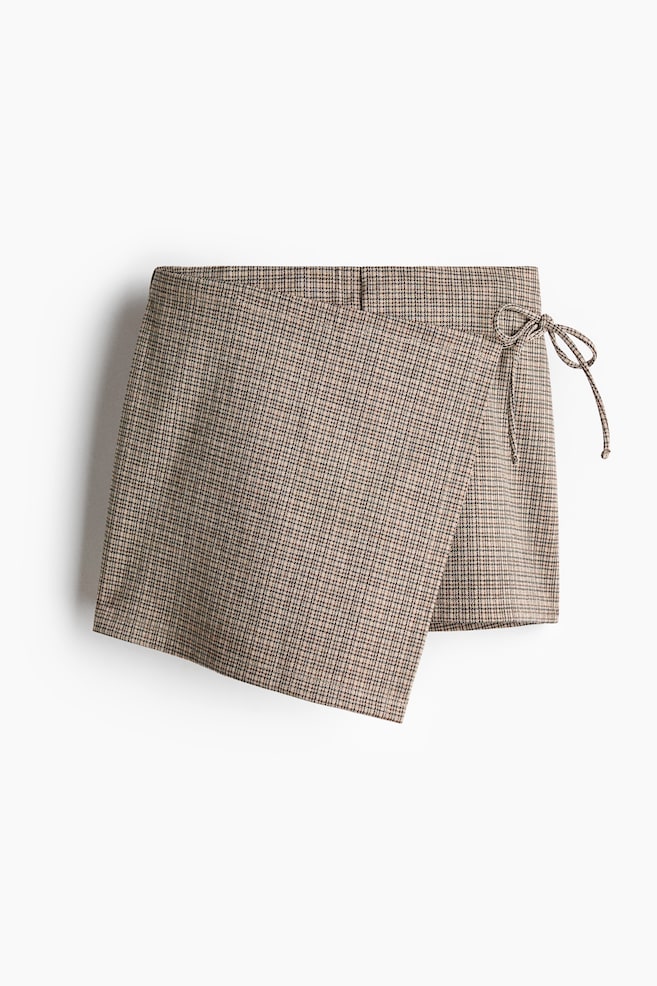 Minifalda short cruzada - Beige claro/Cuadros/Negro - 1