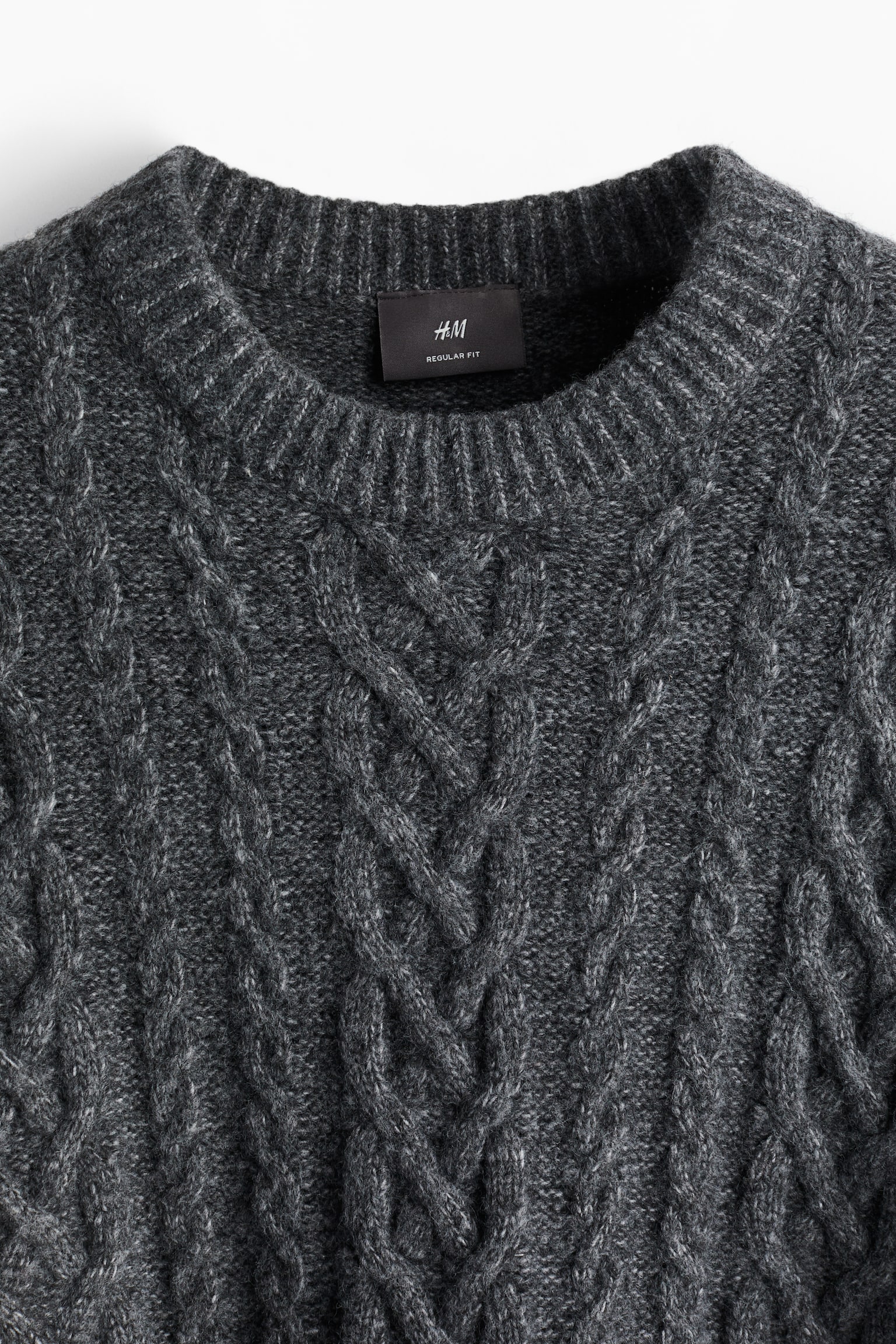 Regular Fit Cable-knit jumper - Dark grey marl/Cream - 6