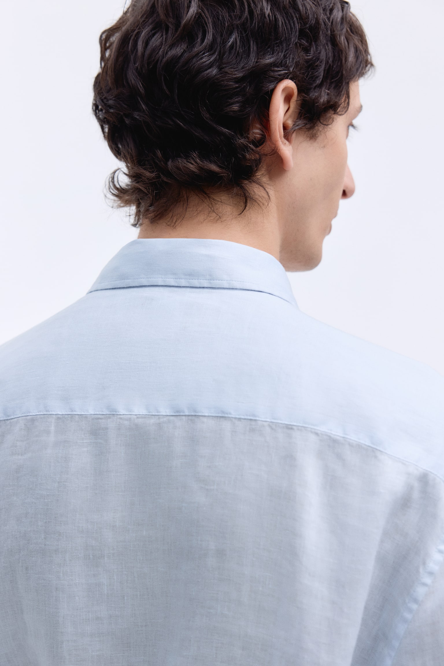 Мужская рубашка H&M Slim Fit Linen, цвет: Светлый синий — фото 6