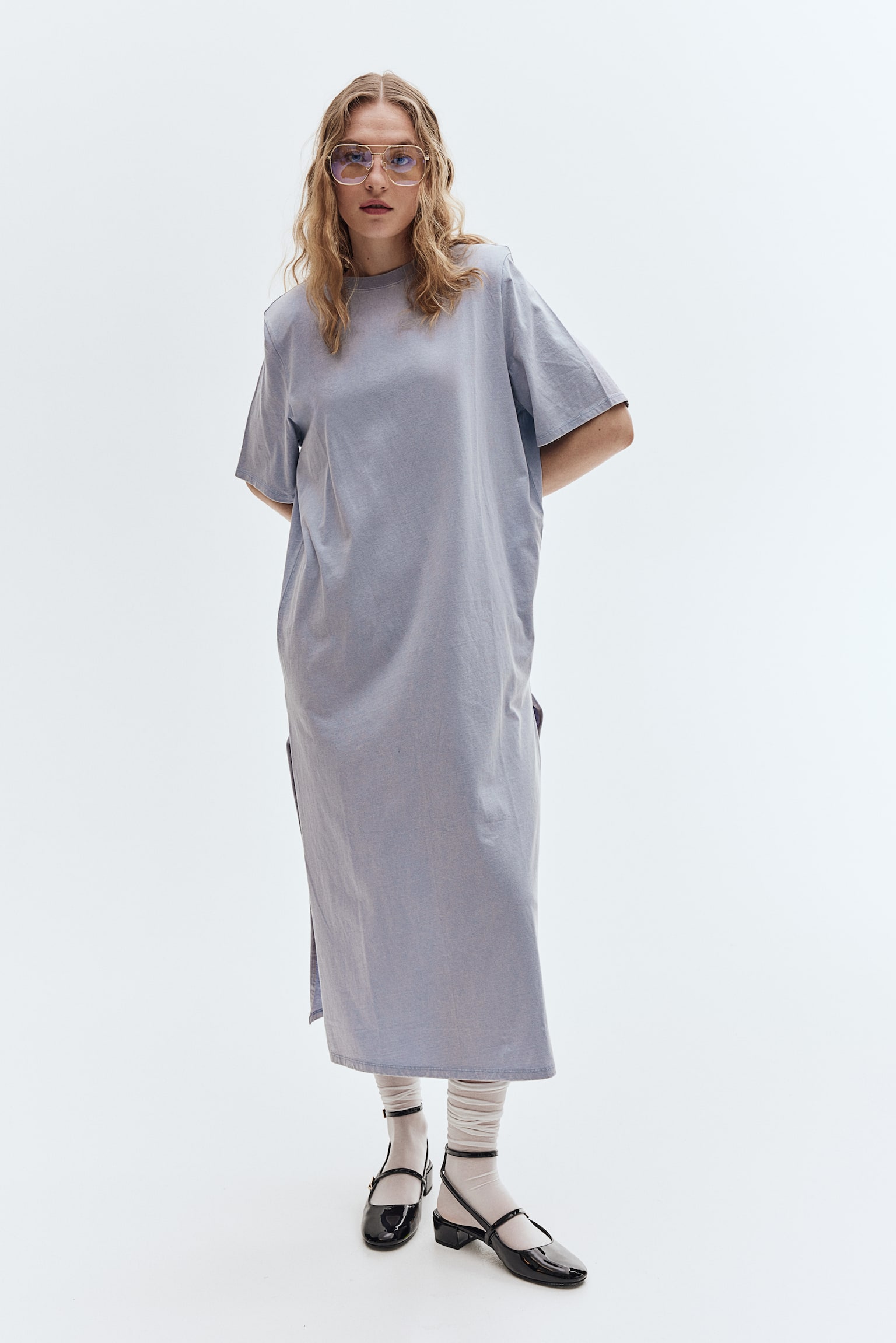 Shoulder Pad Tee Dress - Light blue/Dark grey/Washed/Black - 5