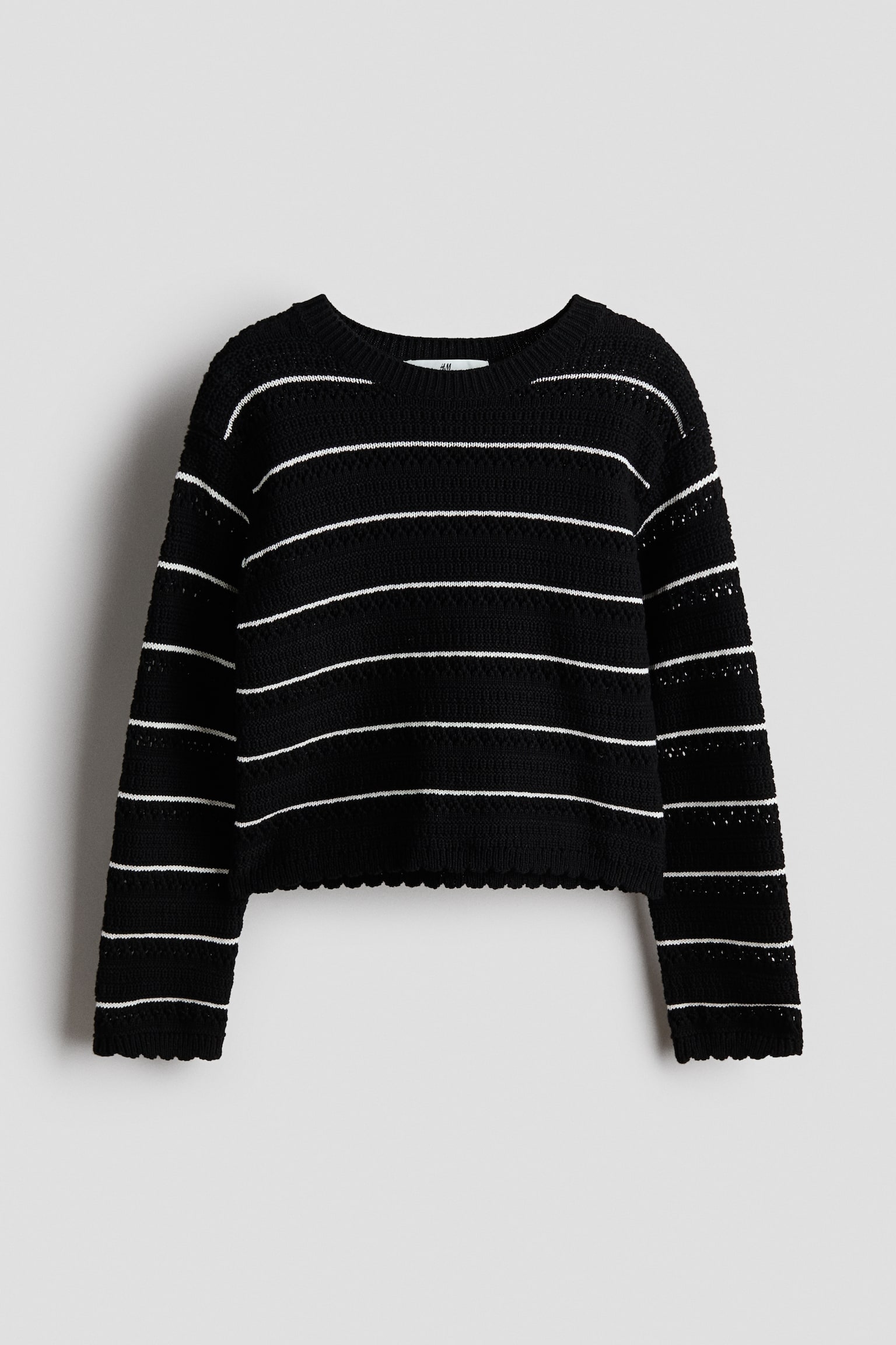 Pointelle-knit cotton jumper - Black/Striped/Cream/Striped - 2