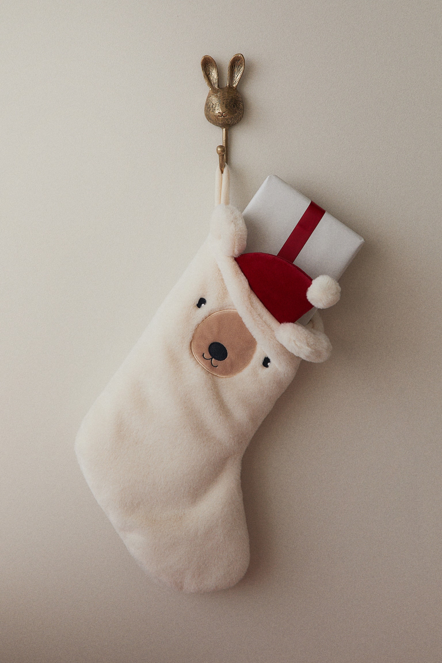 Pile Christmas stocking - White/Bear - 2