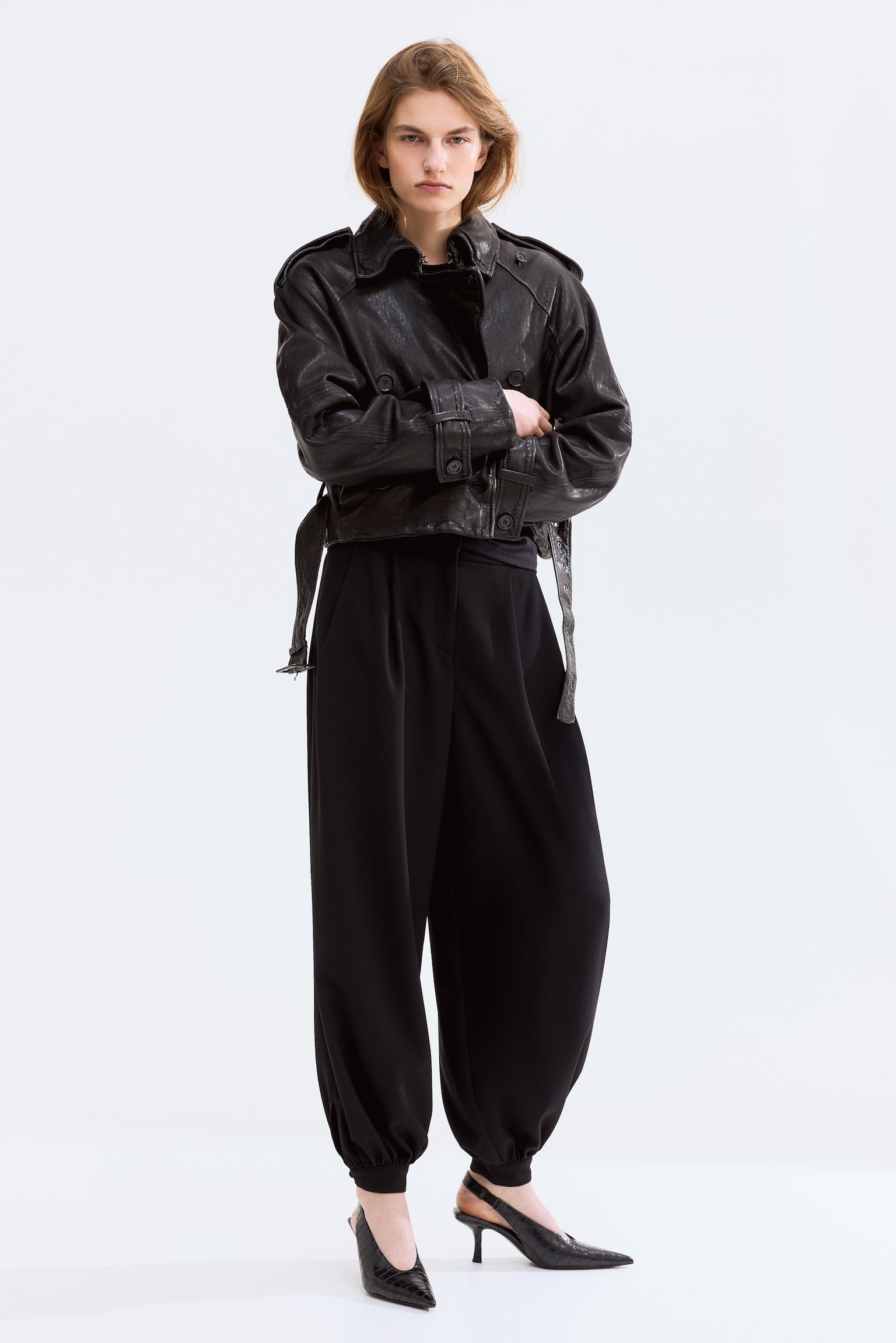 Baloniaste spodnie z zakładkami - Czarny - 3