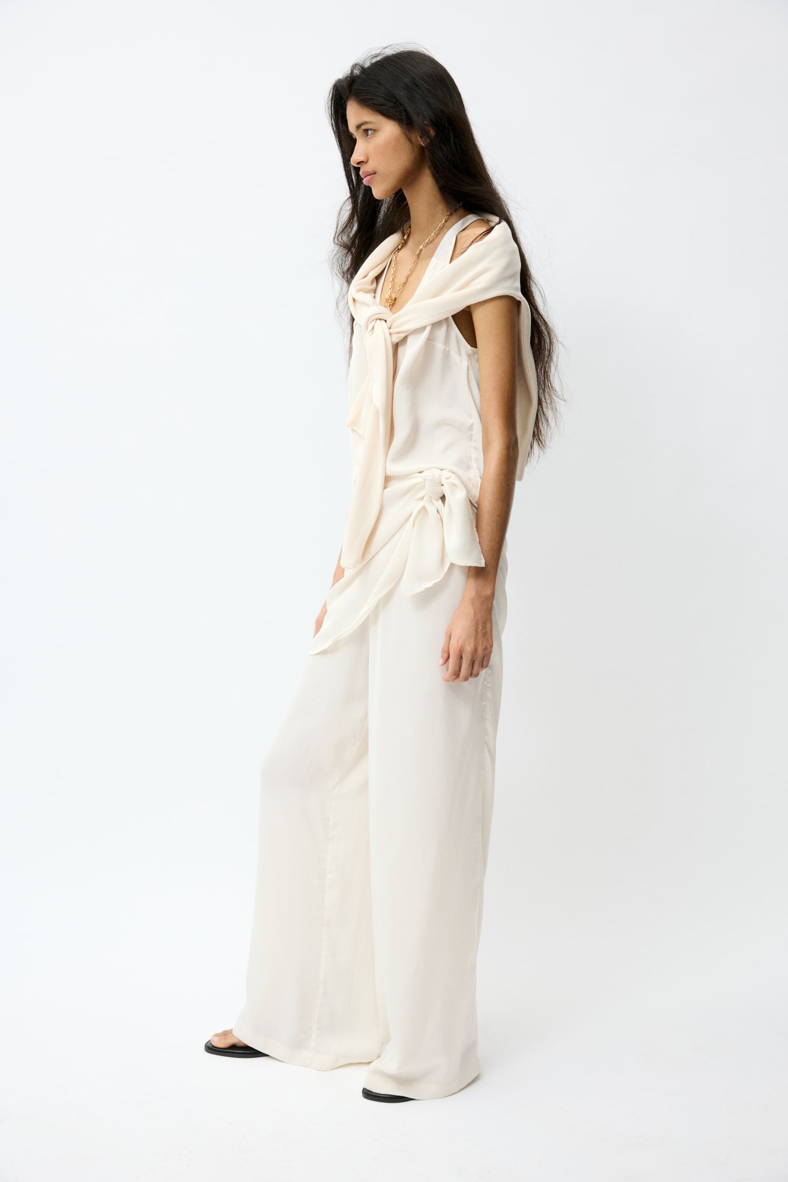Chiffonhose mit Schaldetail-Cremefarben - 5