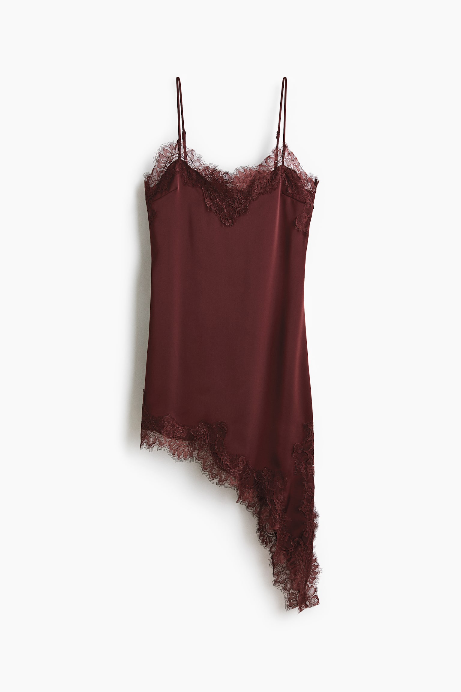 Lace-trimmed satin slip dress - Burgundy/Black