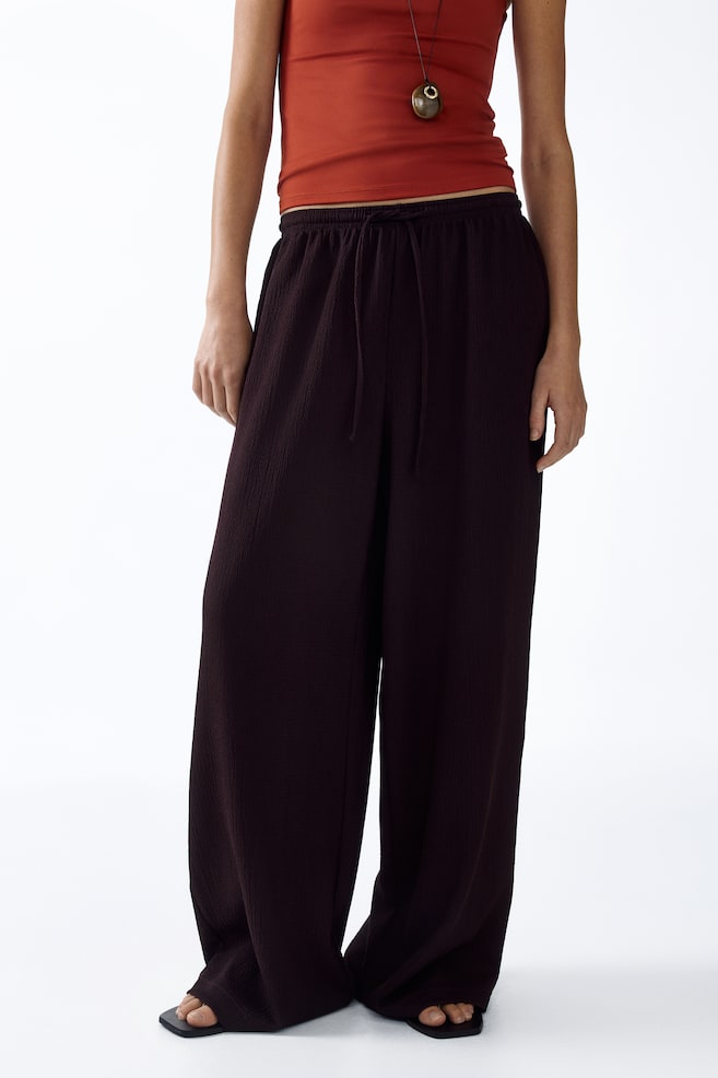 Wide-cut Pull-on Pants-Dark brown - 3