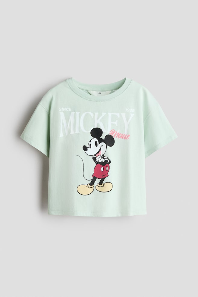 Print-motif cotton T-shirt - Mint green/Mickey Mouse/Light purple/CapyFun - 1