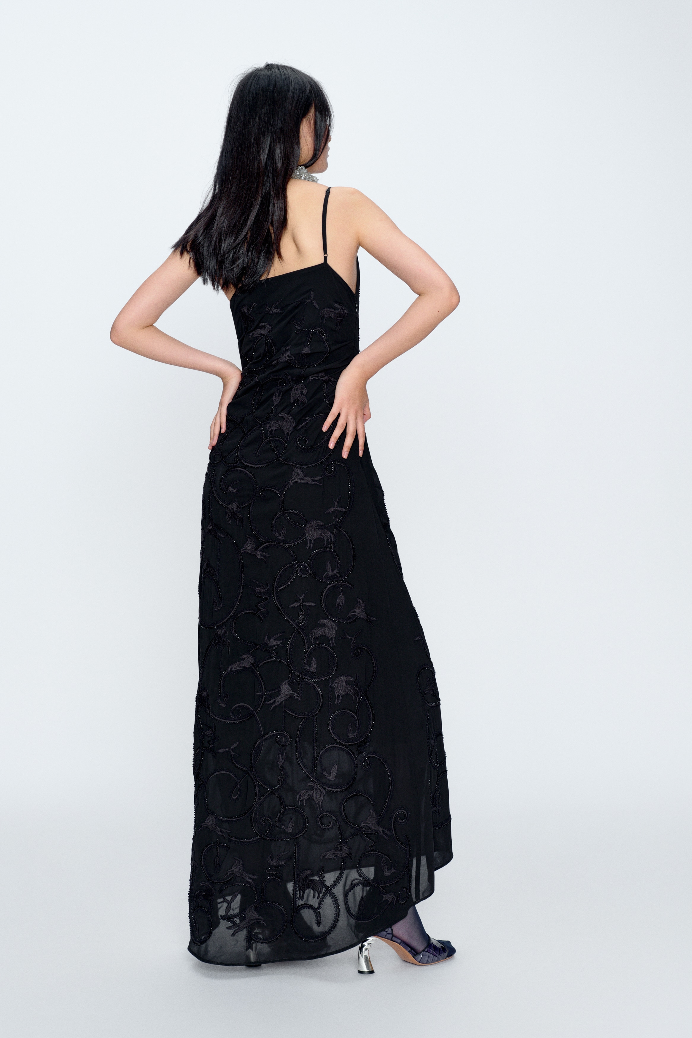 chinese dress ladies Sleeveless Long Gown With Beaded Waist – R&M Richards main image 0