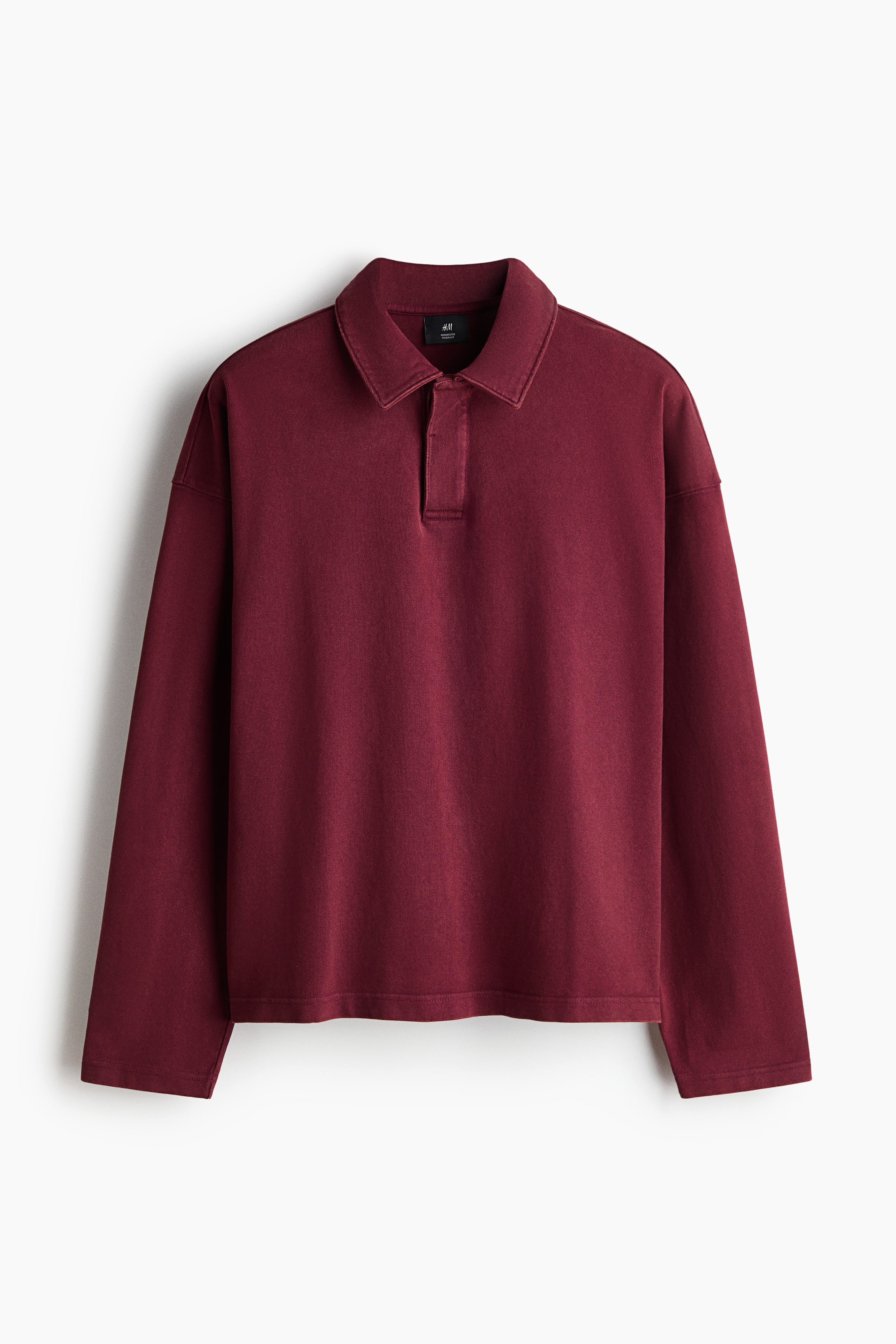 Oversized Long-Sleeved Polo Shirt - Burgundy/Navy blue