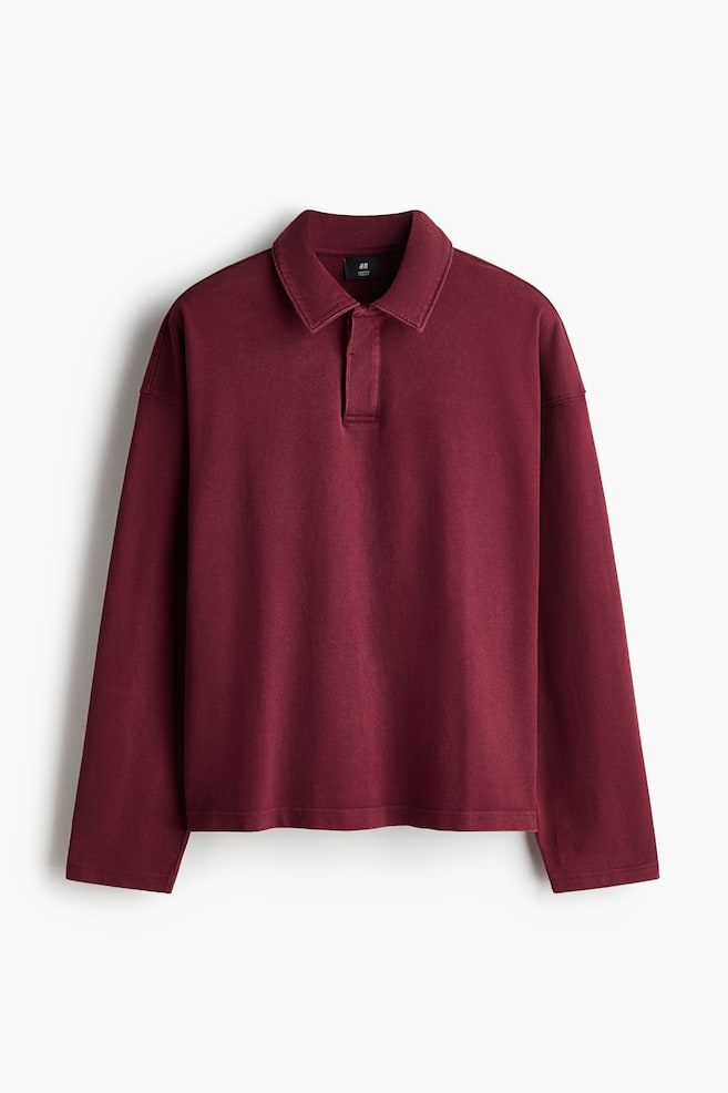 Oversized Long-Sleeved Polo Shirt - Burgundy/Navy blue - 1