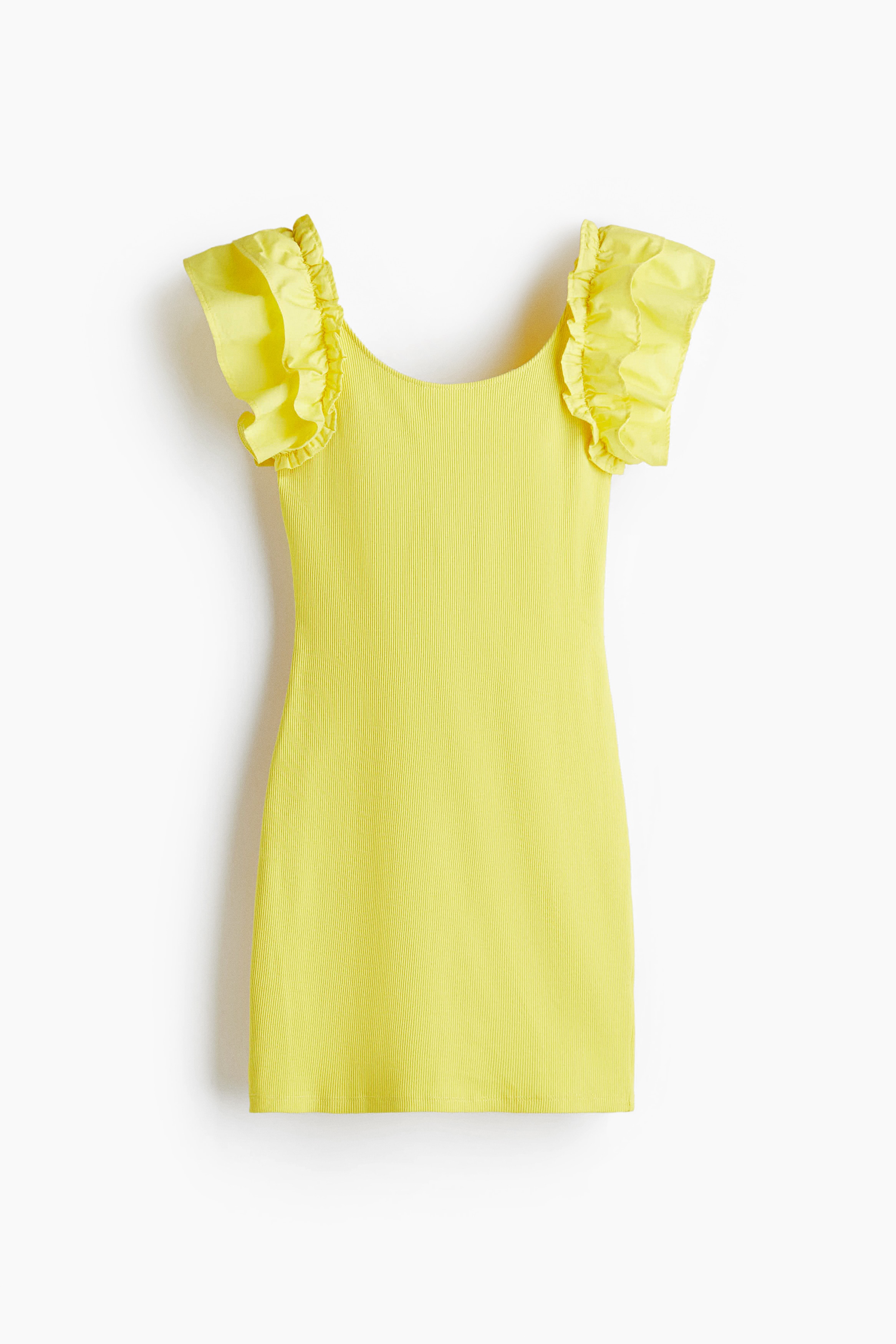 Frill-trimmed jersey dress - Bright yellow/Black