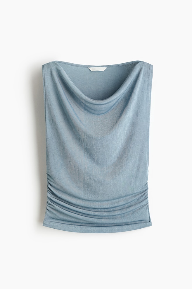 Top en jersey à effet drapé - Turquoise ancien/Marron - 1