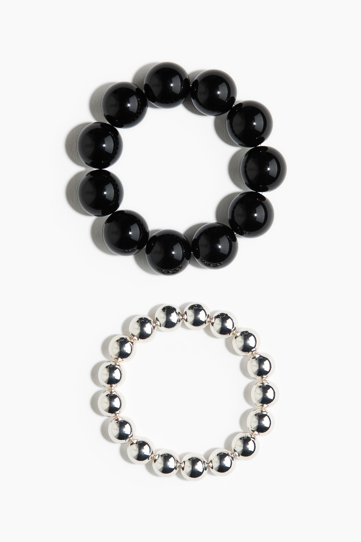 Браслеты H&M 2-Pack Beaded, цвет: Чёрный / Серебряный — фото 1