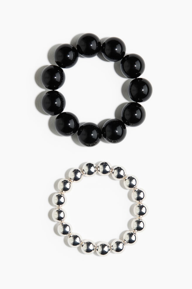 2-Pack Beaded Bracelets - Black/silver-colored - 1