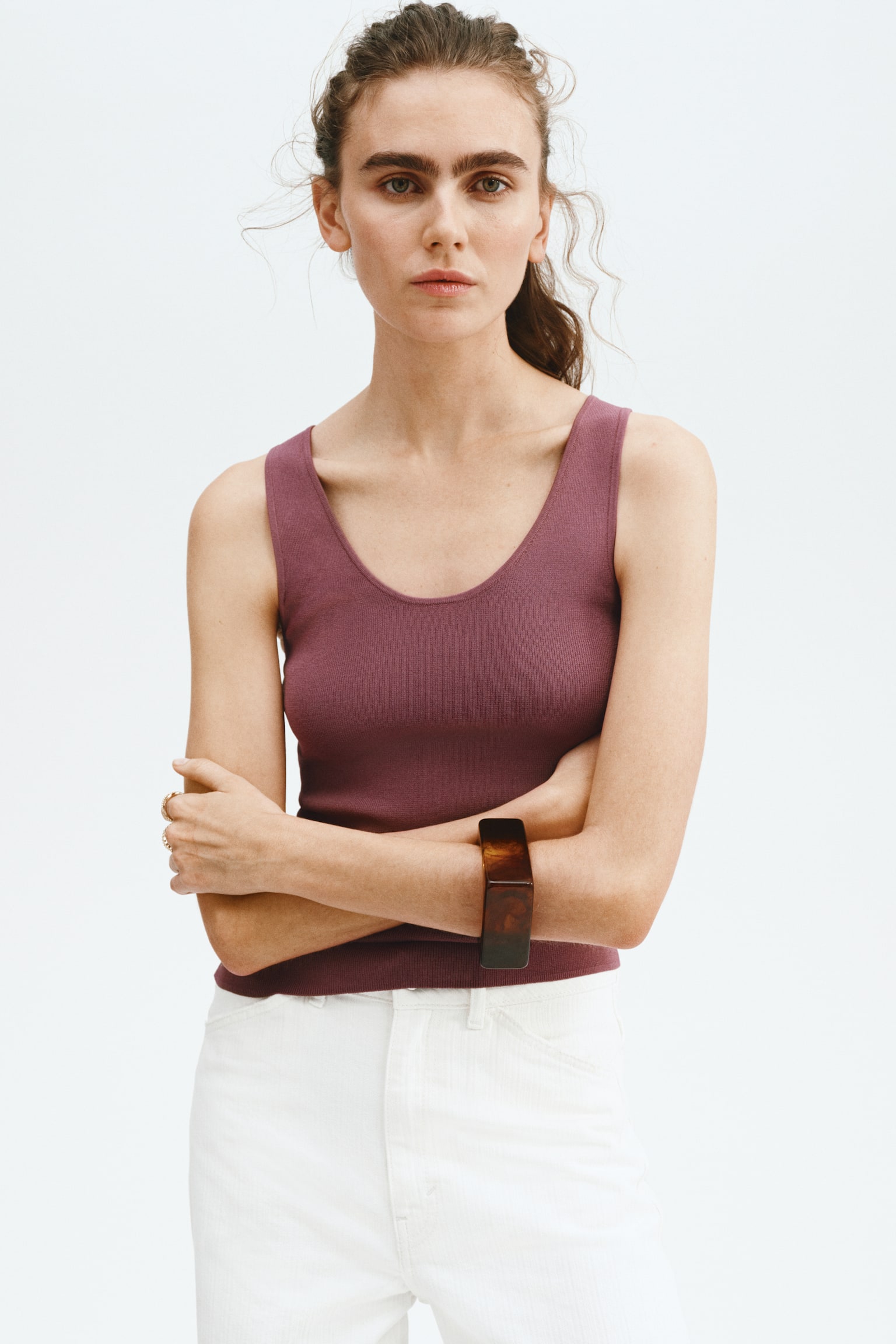 Knitted vest top - Dark pink/Light dusty turquoise/White/Dark brown/Black/Beige - 4